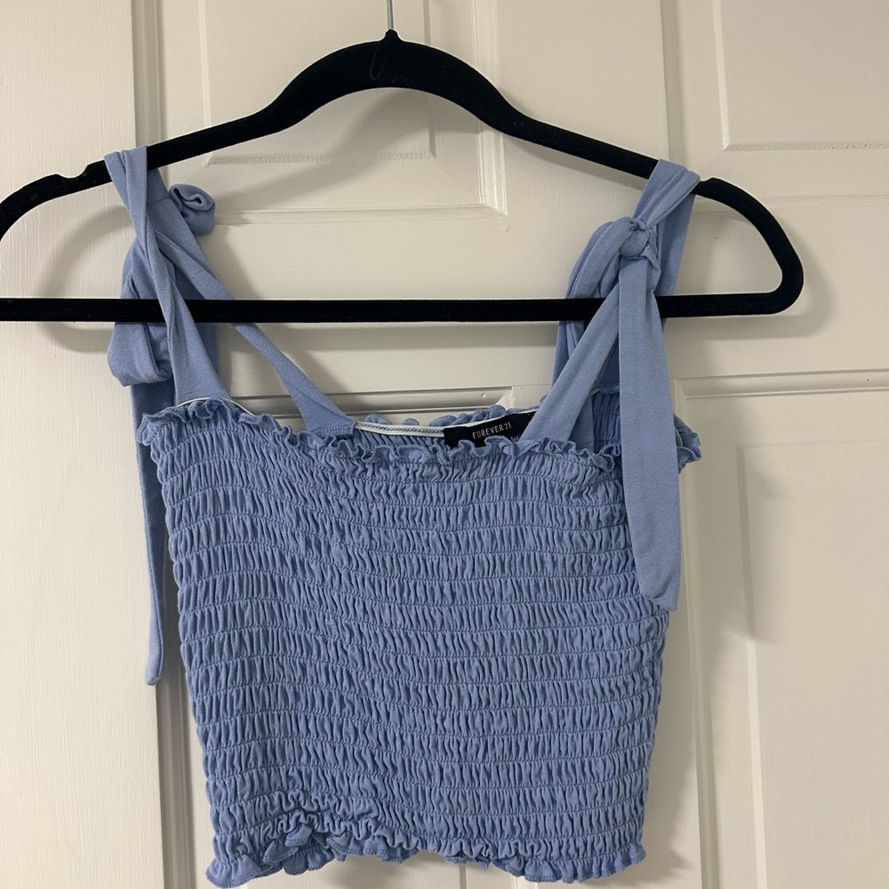 Forever 21 Light Blue Smocked Crop Top
